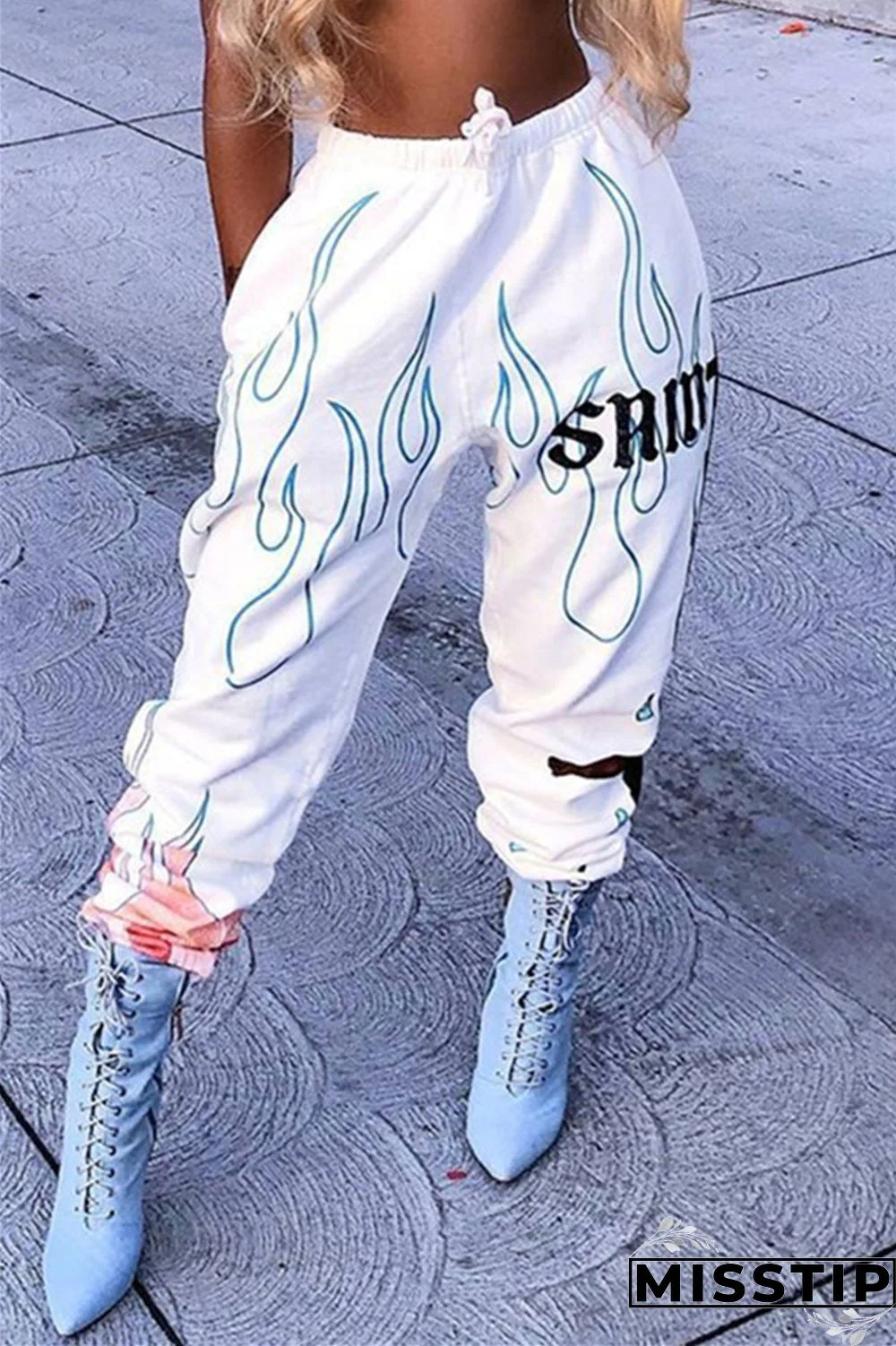 Black Fashion Casual Print Basic Regular High Waist Trousers