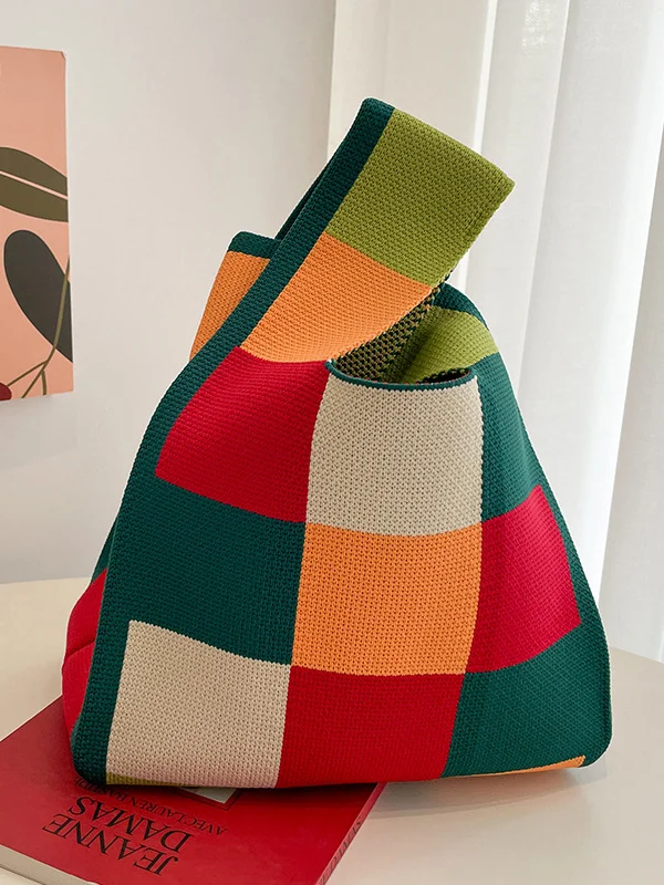 Casual Checkerboard Contrast Color Color-Block Bags Accessories Handbags