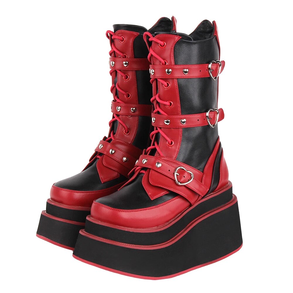 VCshoes Women Motorcycle Cool Punk Ankle Boots Lady Dark Style Shoes Woman Gothic High Heels Pumps Straps Rivets