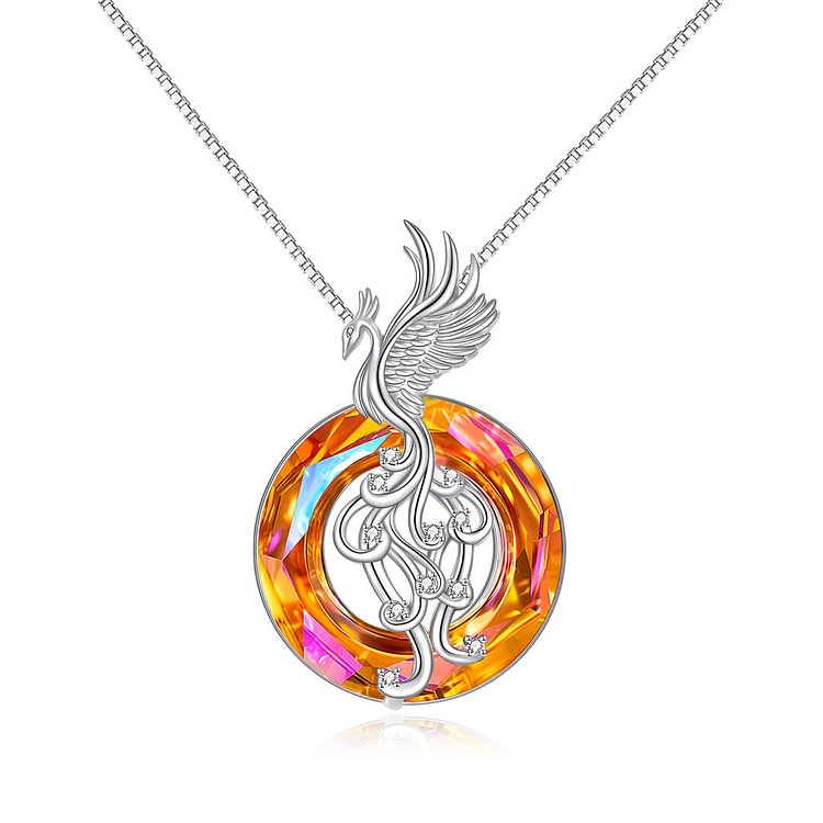 For Self - S925 The Fire Inside Me Burns Brighter Than The Fire Around Me Firebird Crystal Phoenix Necklace - Orange