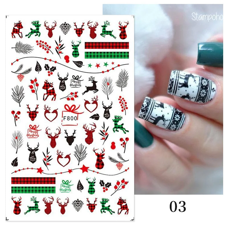 3D Christmas Nail Art Decoration Stickers Halloween Pumpkin Skull Geometry Snowflake Winter Design Slider Nail Foils Manicures-Nail Inspo