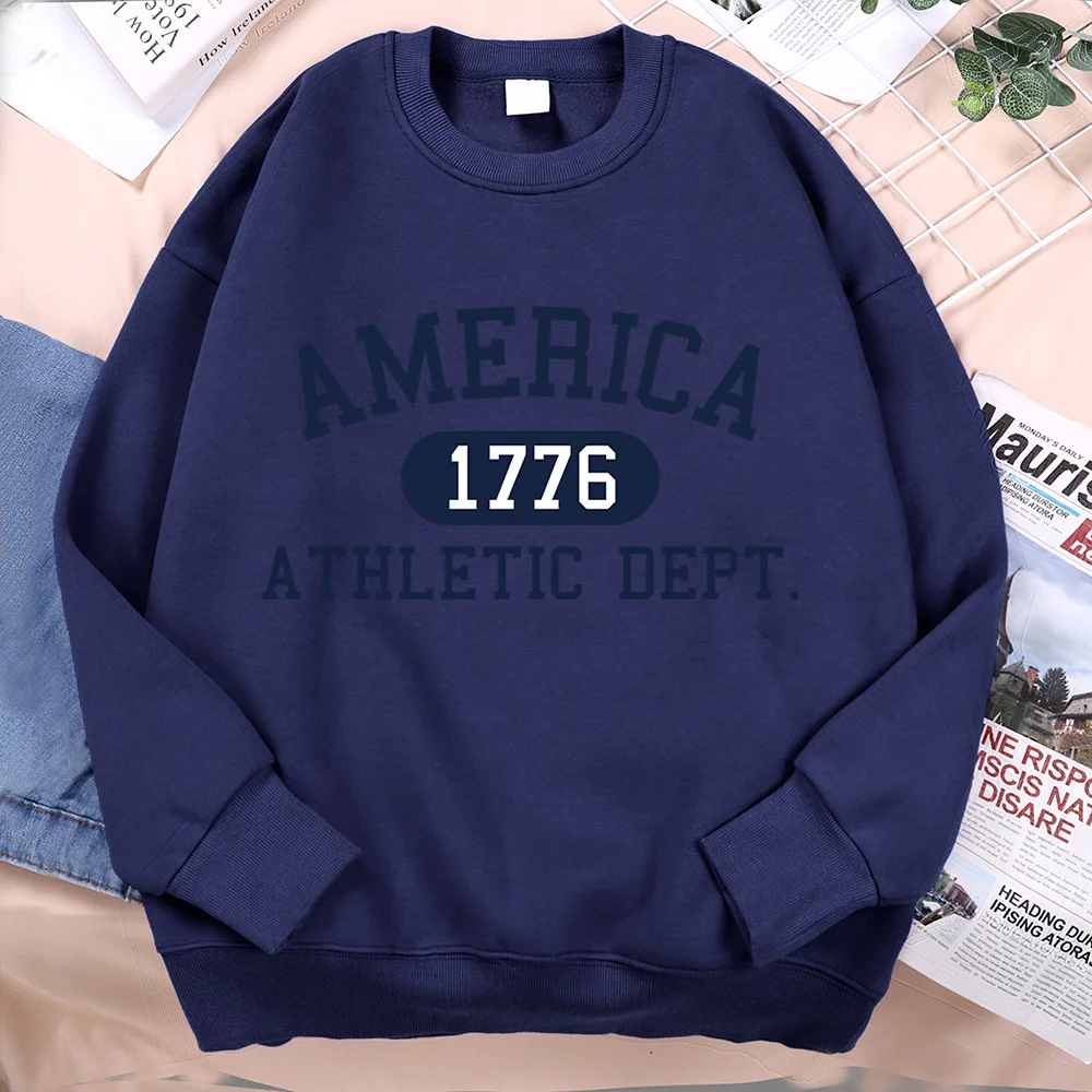 Unisex Retro America 1776 Athletic Dept Letter Printed Hoodies Pullover Sweatshirt