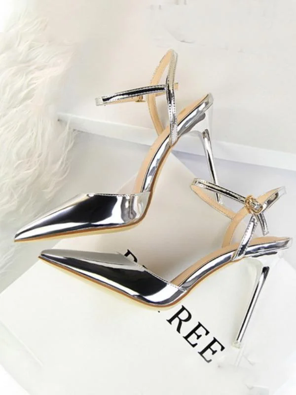Simple stiletto super high heel shallow pointy patent leather sexy flat sandals