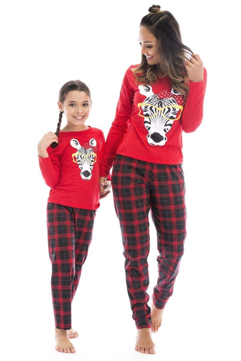 Xmas Mother Daughter Matching Christmas Pajamas Set Zebra Print Set-Pajamasbuy