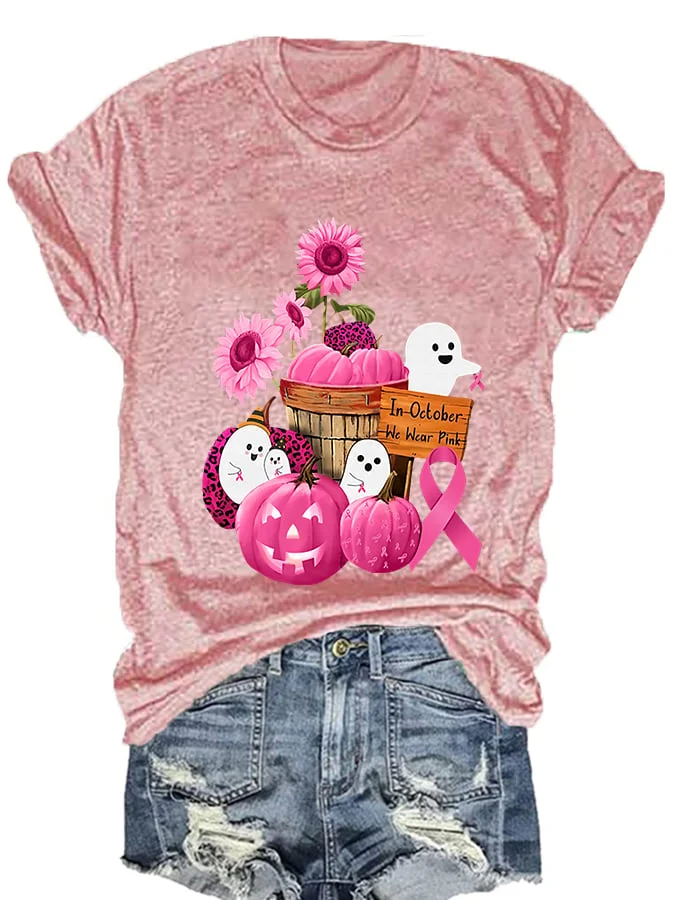 Women'S In october we wear pink Breast Cancer Awareness Print T-Shirt socialshop