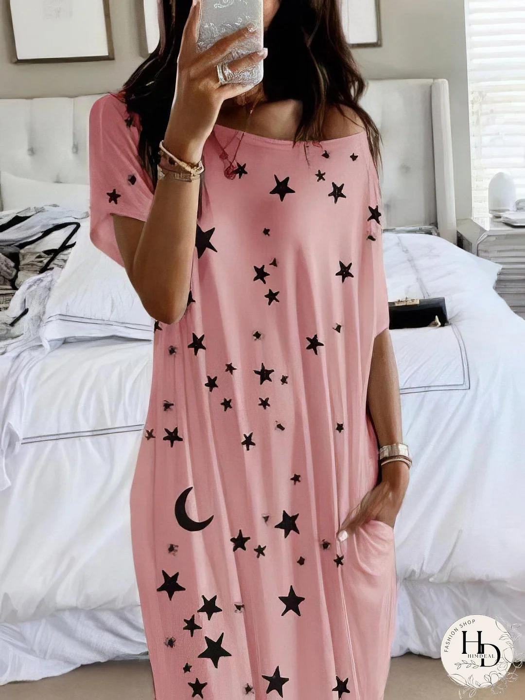 Starry Night Short Sleeve Maxi Dress