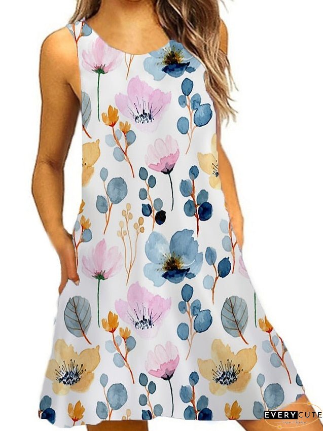 Casual Dress Tank Summer Graphic Floral Print Crew Neck Mini Fashion Classic Daily Holiday