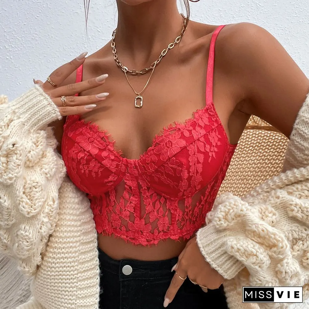Lace Street Perspective Open Back Solid Color Sling Bra