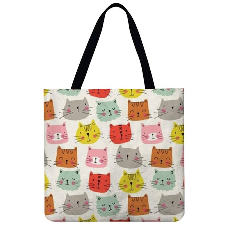 【Limited Stock Sale】Linen Tote Bag - Geometric Cats