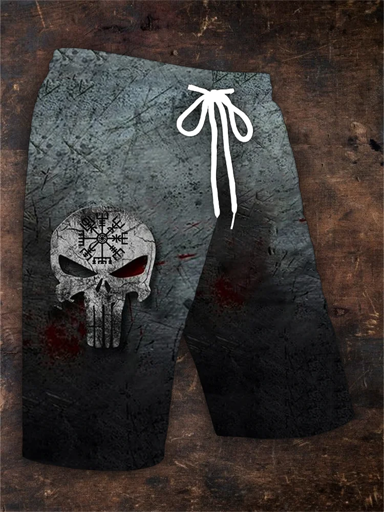 BrosWear Men's Viking Skull Graphic Drawstring Shorts
