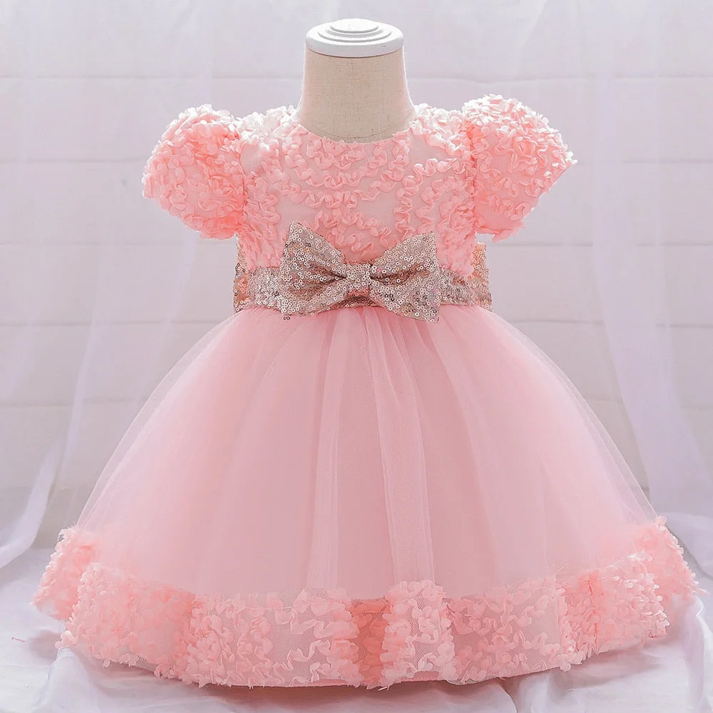 Infant Sequin Bow Dress for Girl Baby Christening First 1st Birthday Dress Party Baptism White Dresses for Baby Toddler Vestido