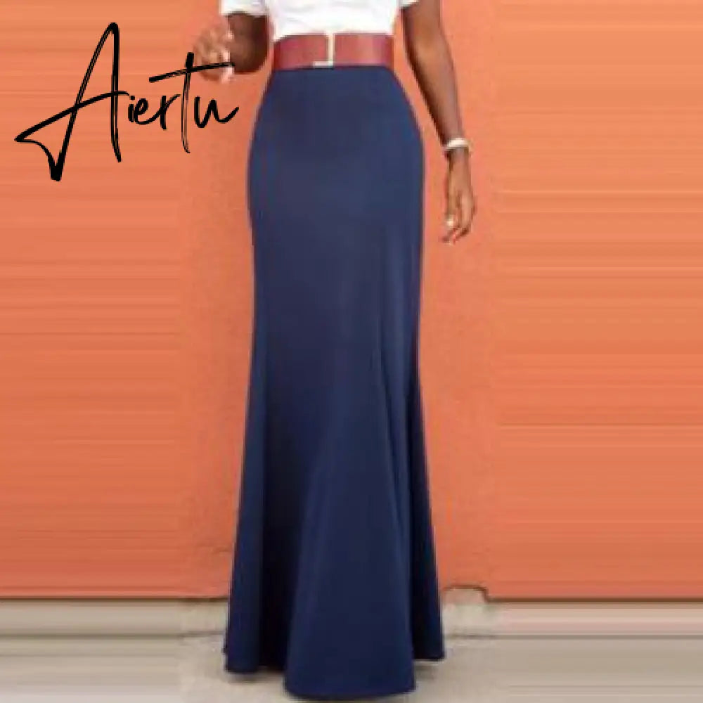 Graceful Navy Blue Long Mermaid Women Skirts Faldas Saia High Quality Invisible Zipper Floor Length Skirts Custom Made Maxi Saia Aiertu