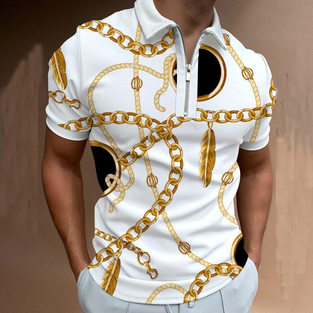 Short-sleeved Polo Shirt With Chain Pattern Design-Compassnice®