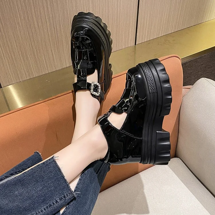 Wongn Wongn Spring And Autumn New Platform Woven Inside Increased Patent Leather Shoes Platform Sandal Women's Singles Shoes