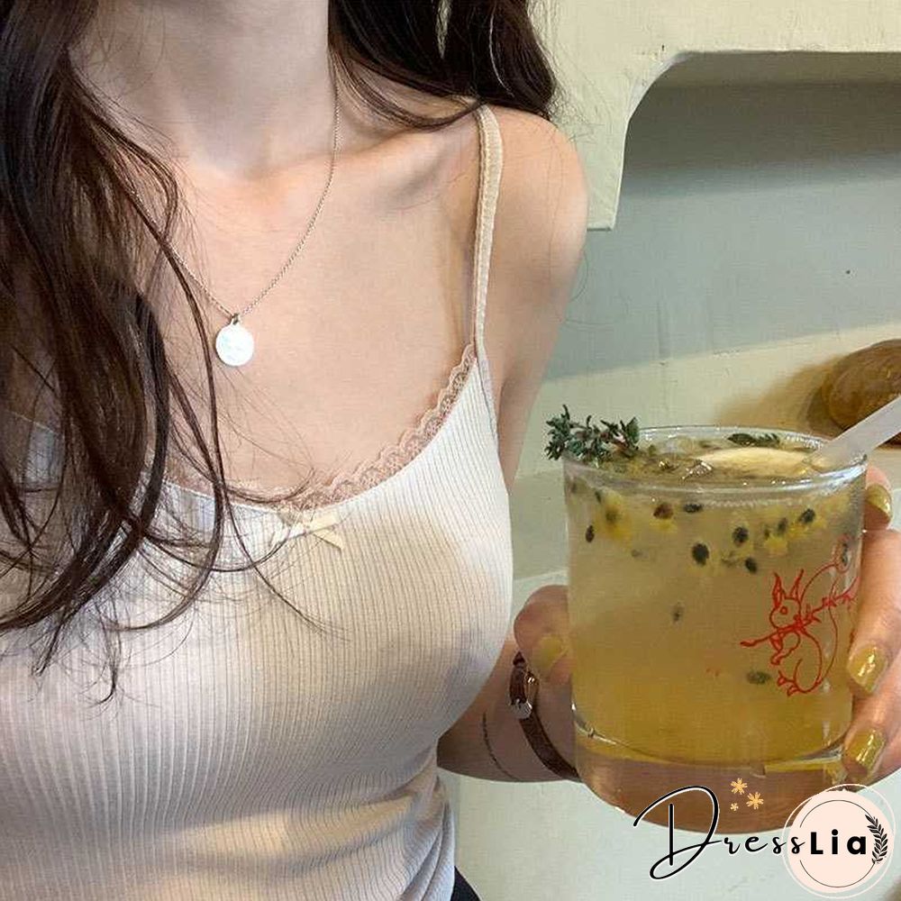 Ribbed Knit Flower Prints Cropped Cami Tops Lace Trim Tank