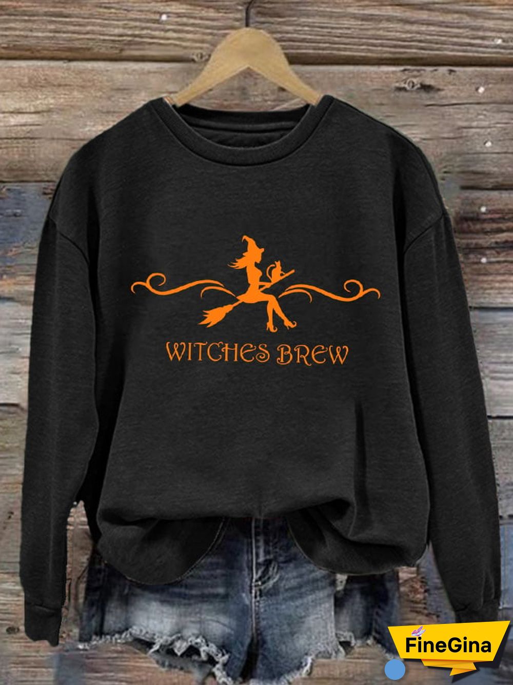 Women's Witch Print Long Sleeve Sweatshirt