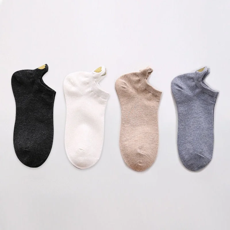 4 Pairs Lot Fashion Socks Women 2021 New Spring Cotton Color Novelty Girls Cute Heart Embroidery Casual Funny Ankle Socks Pack