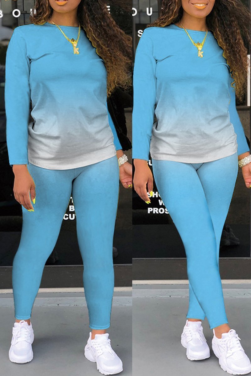 Round Neck Gradient Color Two Piece Sets