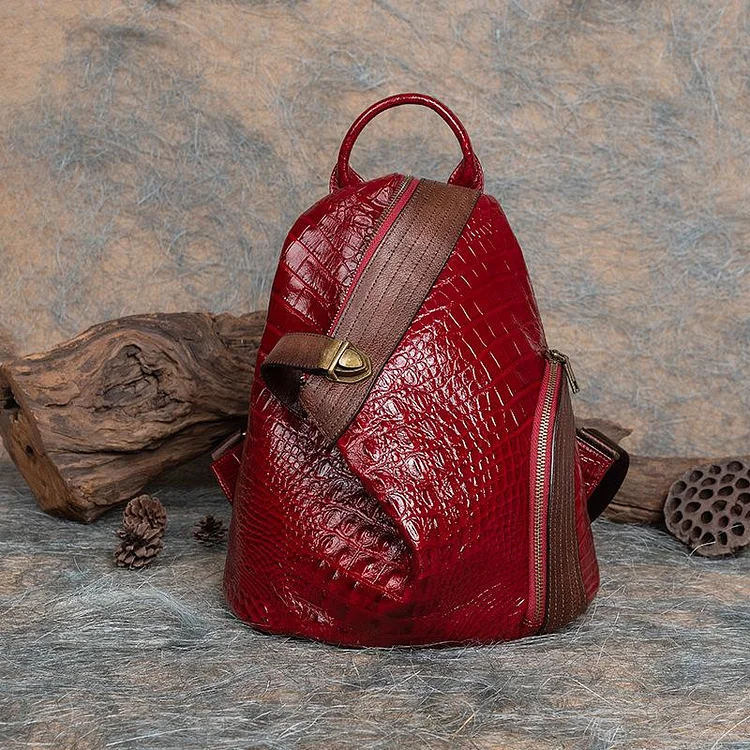 Alligator print vintage leather backpack