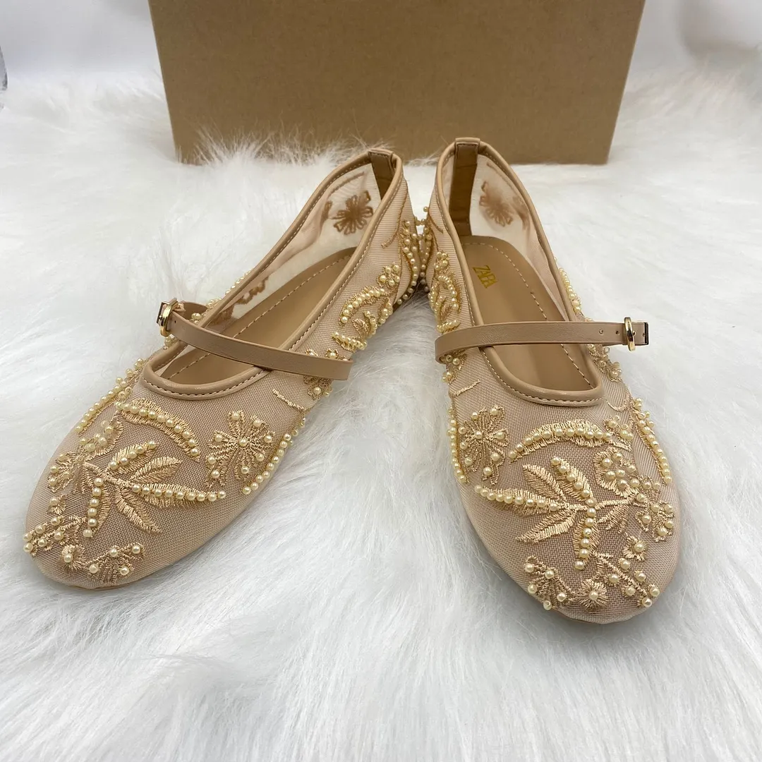 Breakj Breakj Home 2025 New Women's Shoes Spanish Embroidery Fashion Low-Help Embroidery Mesh Single Shoes Women
