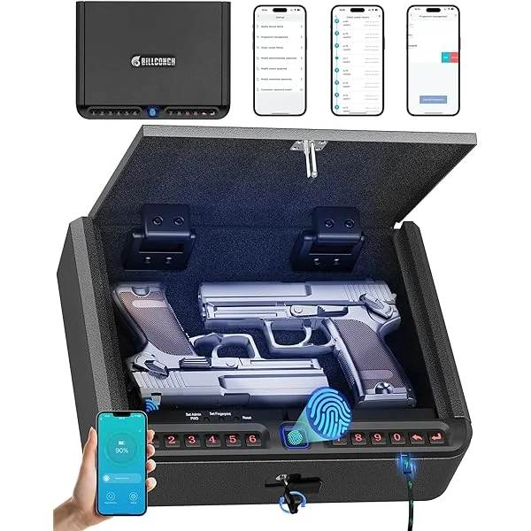 Gun Safe for Pistols - Biometric Gun Safe 4 Ways Quick Access with Fingerprint/Full-digital Keypad/Key/APP Lock Handgun Safe for Nightstand Bedside Home