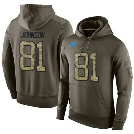 NFL Men's  Detroit Lions #81 Calvin Johnson Stitched Green Olive Salute To Service KO Performance Hoodie