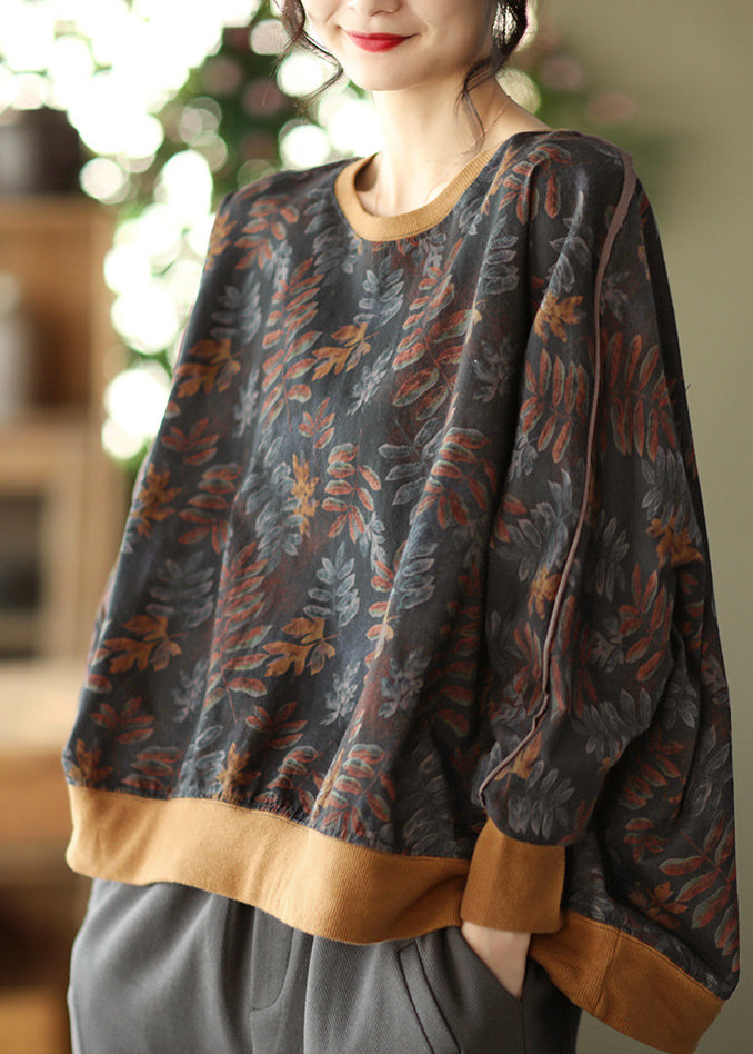 VCSHOES Loose Black O-Neck Cotton Sweatshirt Top Batwing Sleeve