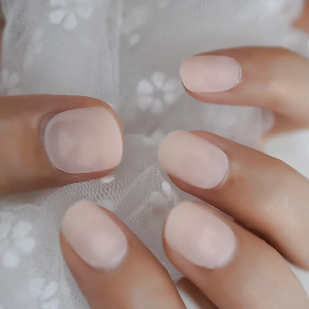 Press On Nail Art With Black Lace Designs French Nail Decorations Set Short Nude Artificial Fake Nail Tip-Nail Inspo