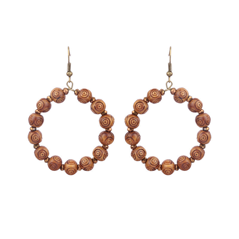 Women's Bohemian Retro Wooden Geometric Tassel Earrings