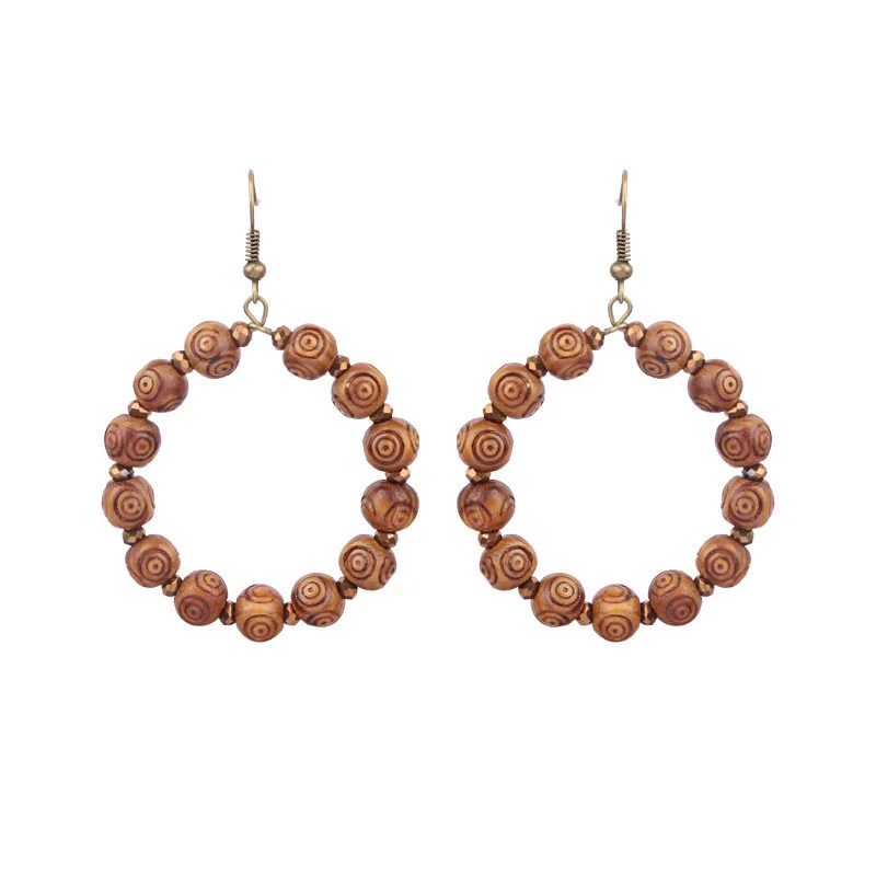 Women's Bohemian Retro Wooden Geometric Tassel Earrings