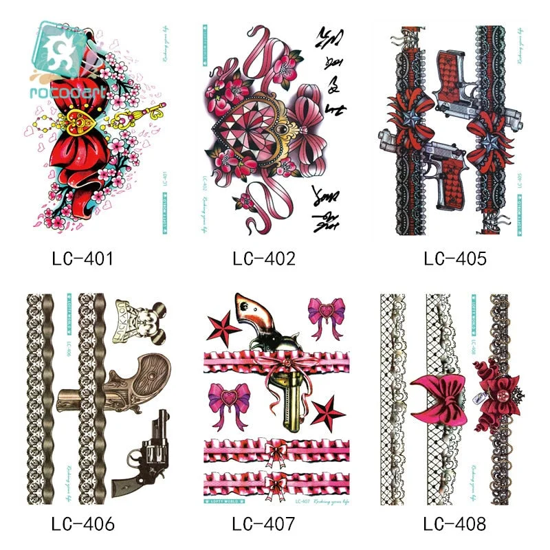 21X15cm Hot Sale Large size Leg Water Transfer Tattoo Sexy Lace and Gun Design Fake Body Art Temporary Tattoo Stickers For Women
