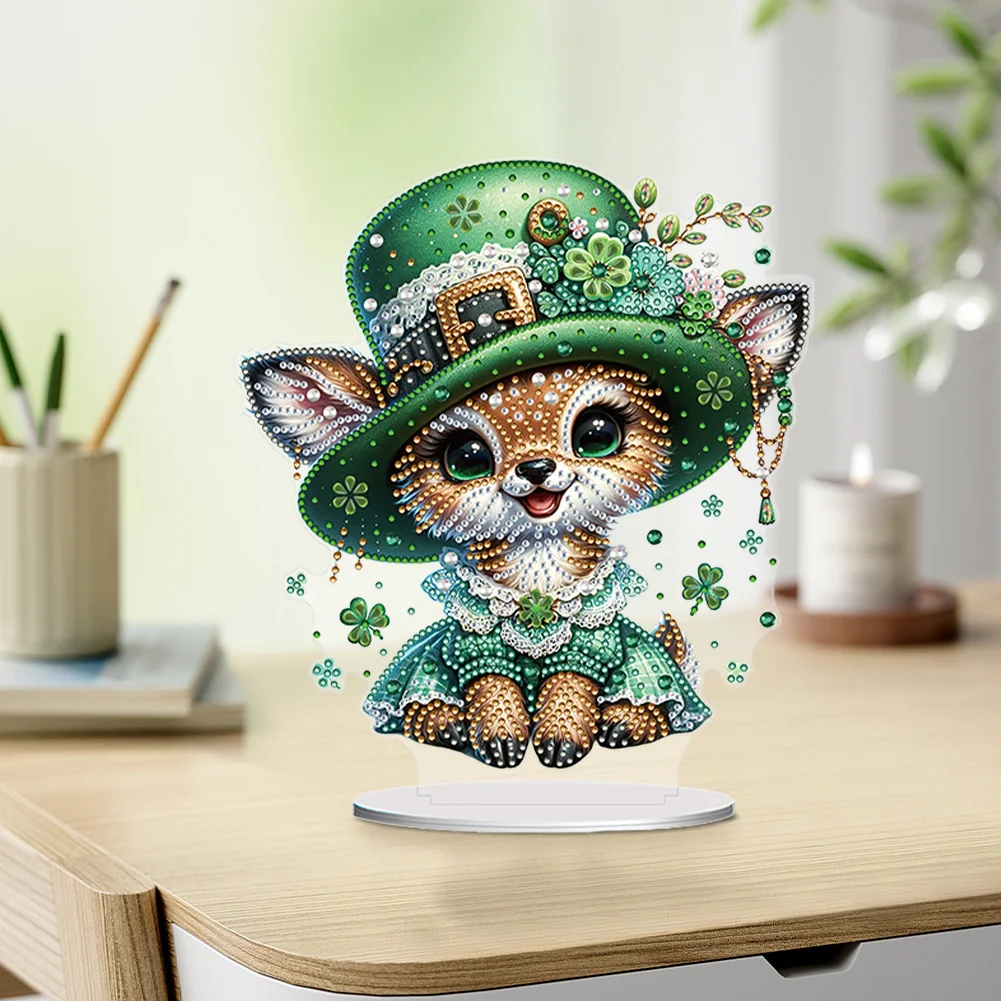 DIY Acrylic St. Patricks Day Deer Special Shape Diamond Painting Tabletop Ornament Creative Home Decor & Gift Idea for Adults - Relaxing Craft Activity