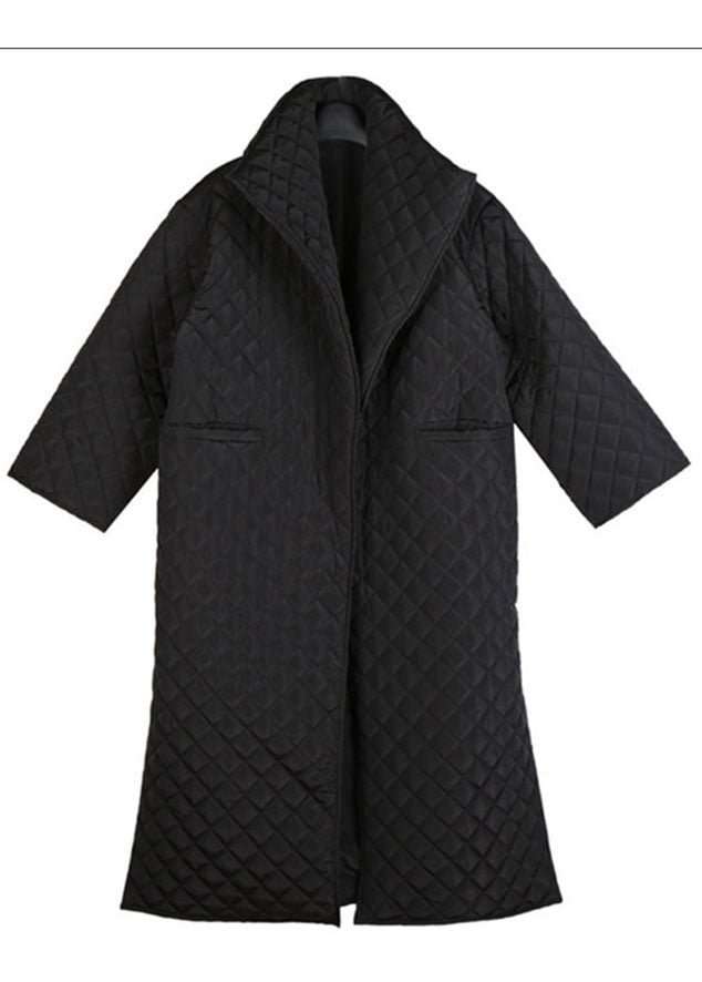 Luxury Black Pockets side open Winter Cotton Long sleeve Coats