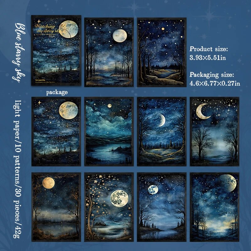 Journalsay 30 Sheets Watching The Starry Sky Series Vintage Moon Material Paper