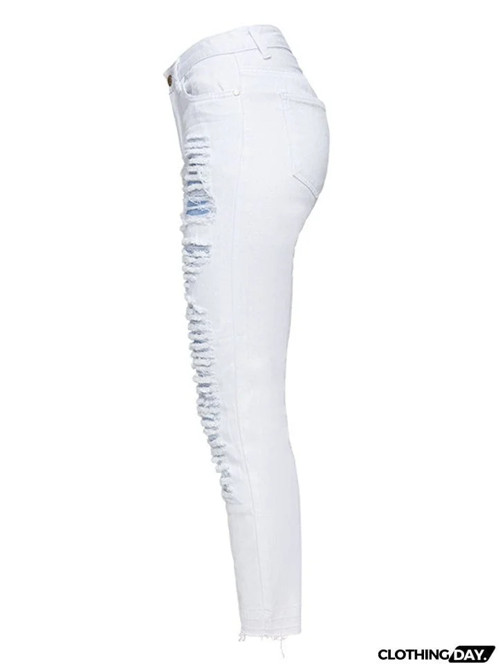 Punk Style Fashion Ripped Loose Women White Denim Jeans