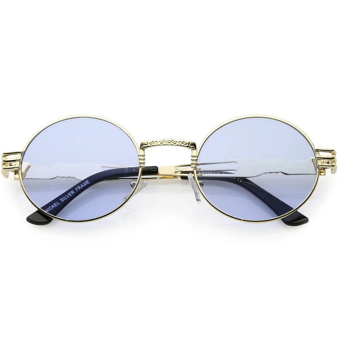 Steampunk Inspired Oval glasses Unique Engraved Metal Detail Color Tinted Lens 60mm