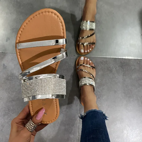 Summer Women's Fashion Flat Sandals Bright Casual Beach Slippers Plus Size 35-43