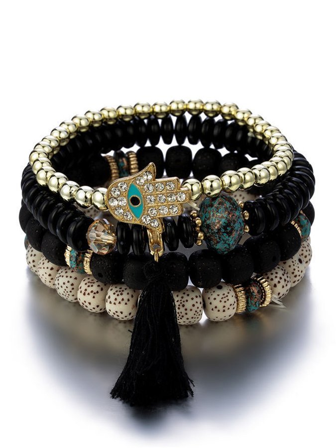 Women's Bohemian Bergamot Turquoise fringed bead multi-layer Bracelet