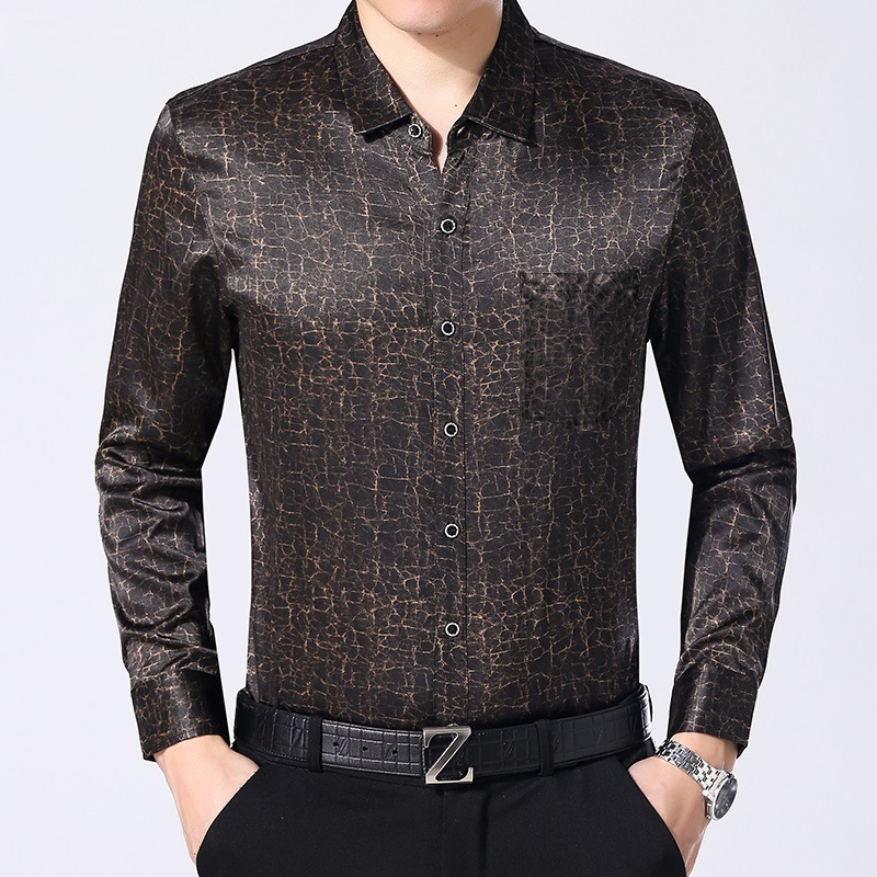 Chotolate Silk Shirt Autumn Men's New Casual Top