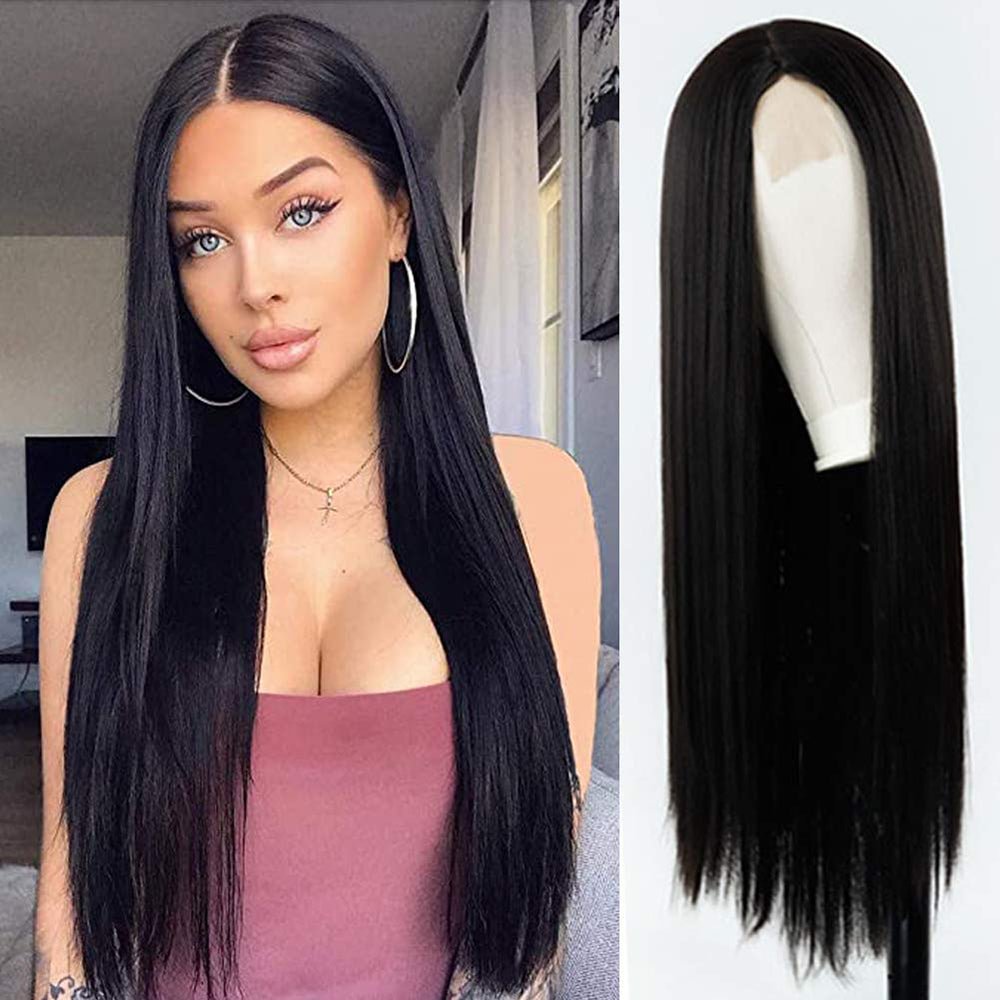 Straight 13x4 Front Lace Human Hair Wigs For Women Natural Black Color Zaesvini
