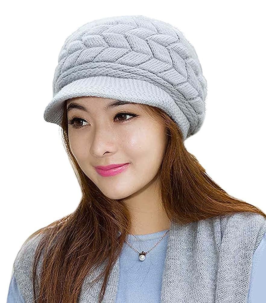 Womens Winter Beanie Hat Warm Knitted Slouchy Wool Hats Cap with Visor