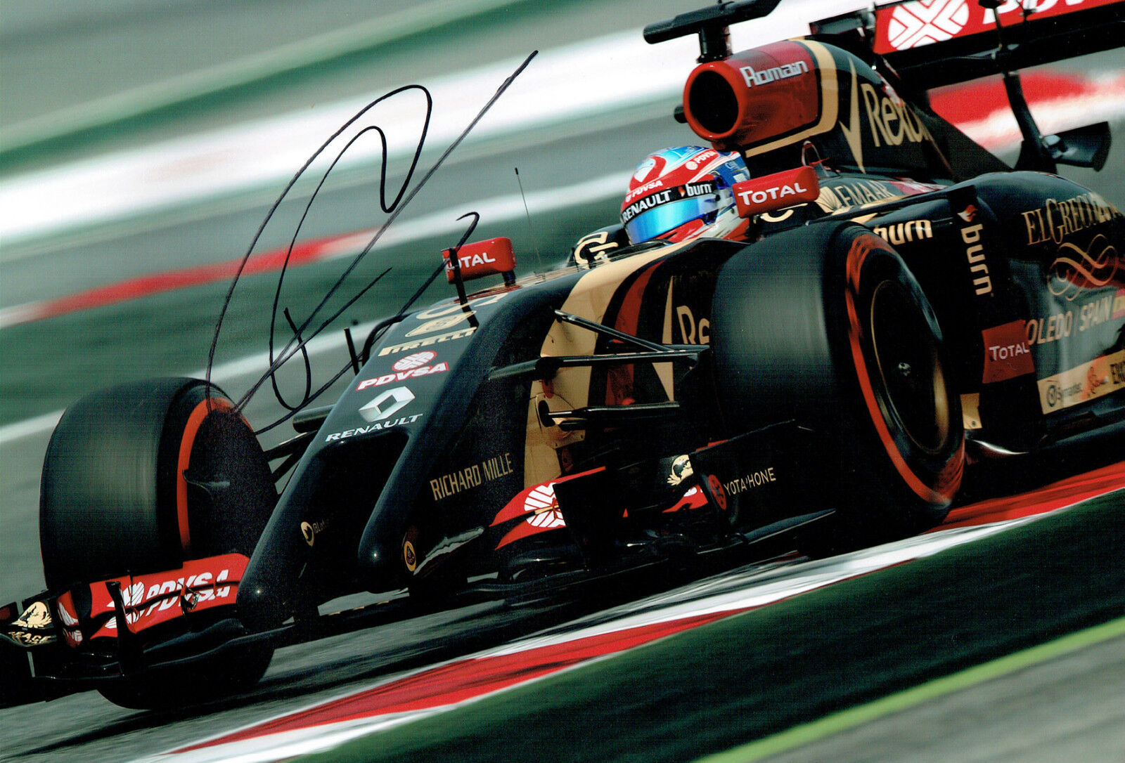 Romain GROSJEAN SIGNED LOTUS 12x8 Formula 1 F1 Driver Photo Poster painting AFTAL COA Autograph