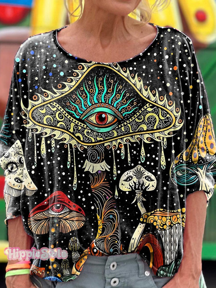 Retro Hippie Tree Of Life Mushroom Print Long Sleeve Multicolor / S