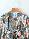 Floral Print Loose Half Sleeve Deep V-Neck Casual Mini Dress