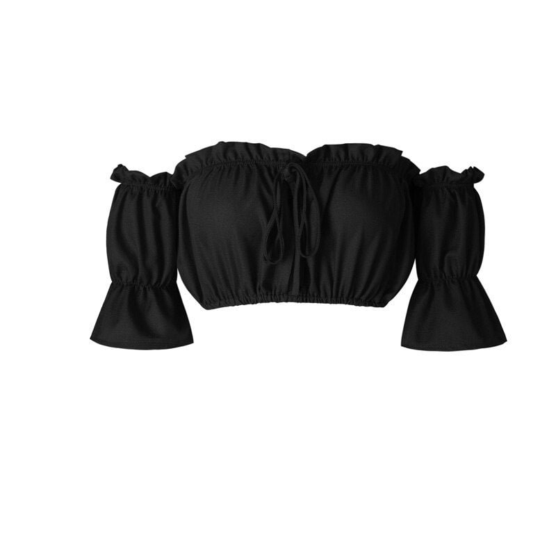 crop tops women 2020 summer lantern sleeve sexy strapless beach tops plus size red black white ruched crop top  croptop