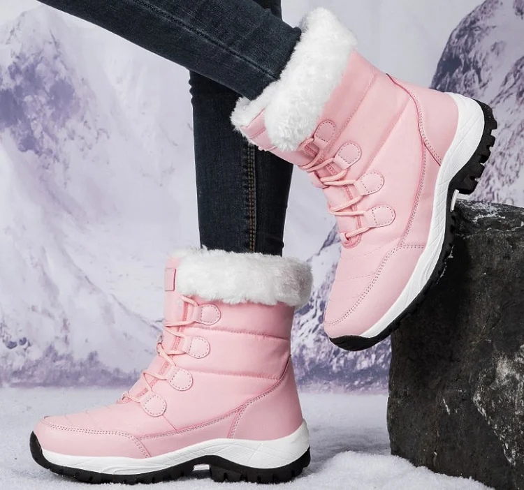 Women Winter Snow Boots - Fuzzy Lace-up Front shopify Stunahome.com