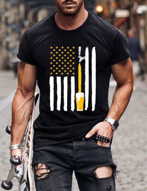 American Flag Drinking Man T-Shirt