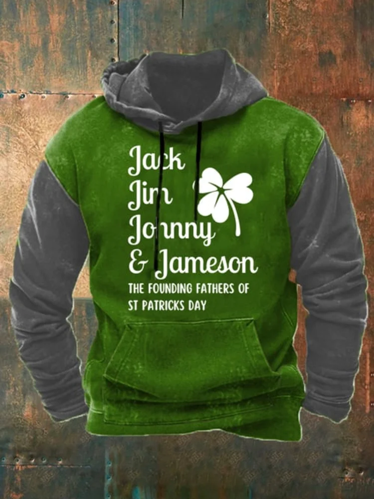 St Patrick's Day Clover Colorblock Casual Hoodie