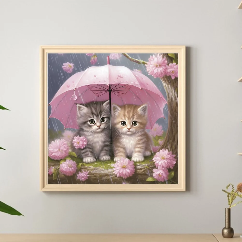 Diamond Painting - Full Round Drill - Umbrella Cat(Canvas|40*40cm)