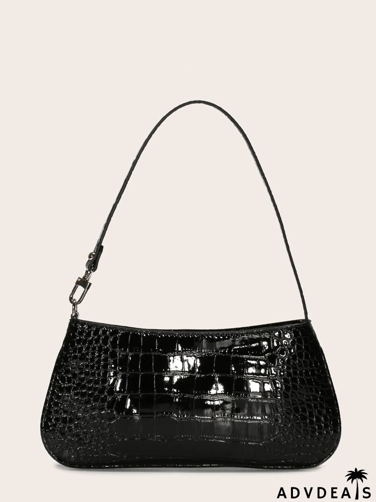 Crocodile Pattern Baguette Bag
